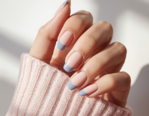 french coloured nails dusty blue